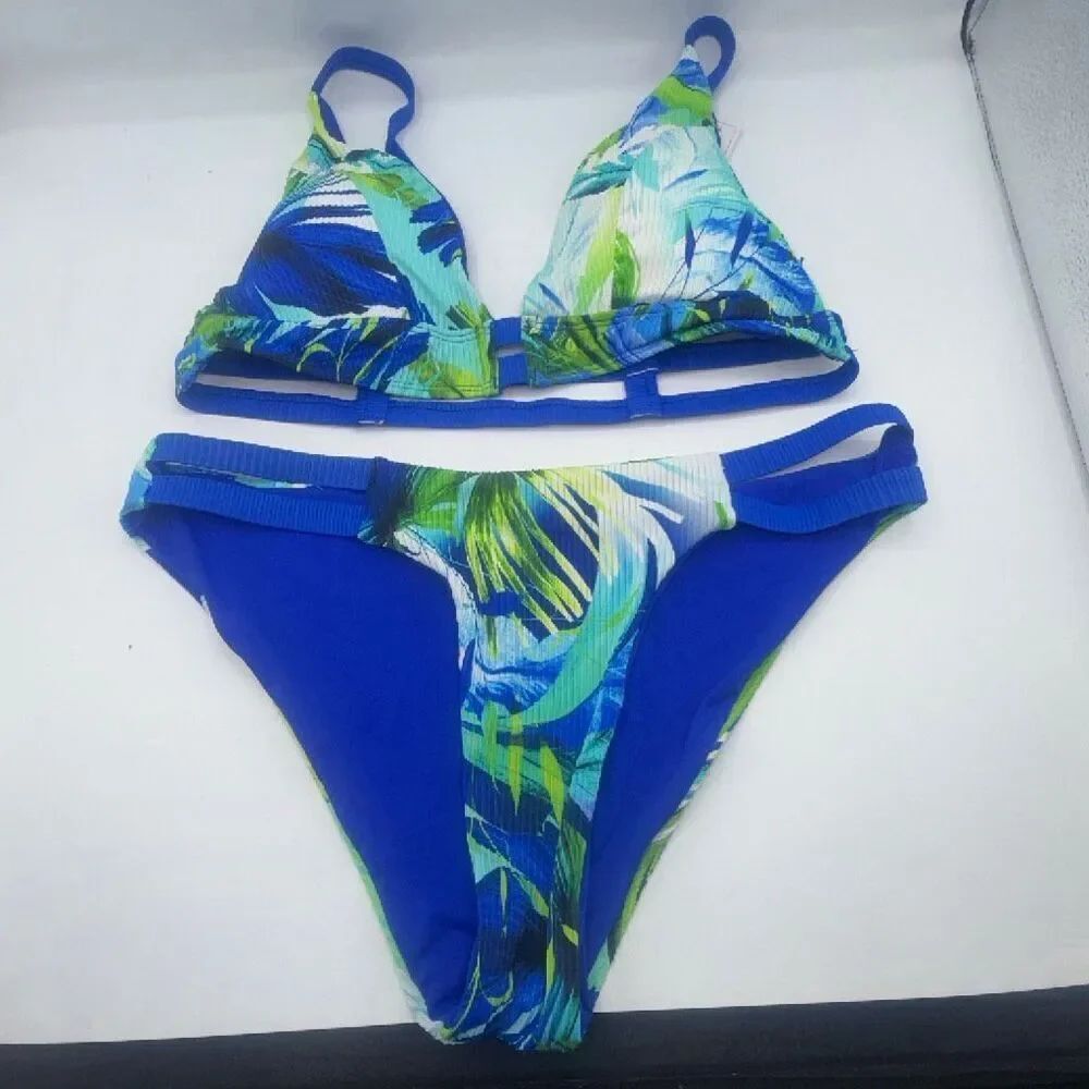 TINI BIKINI BLE and Green Palm Print 2 Piece Bikini- L {NWT}
